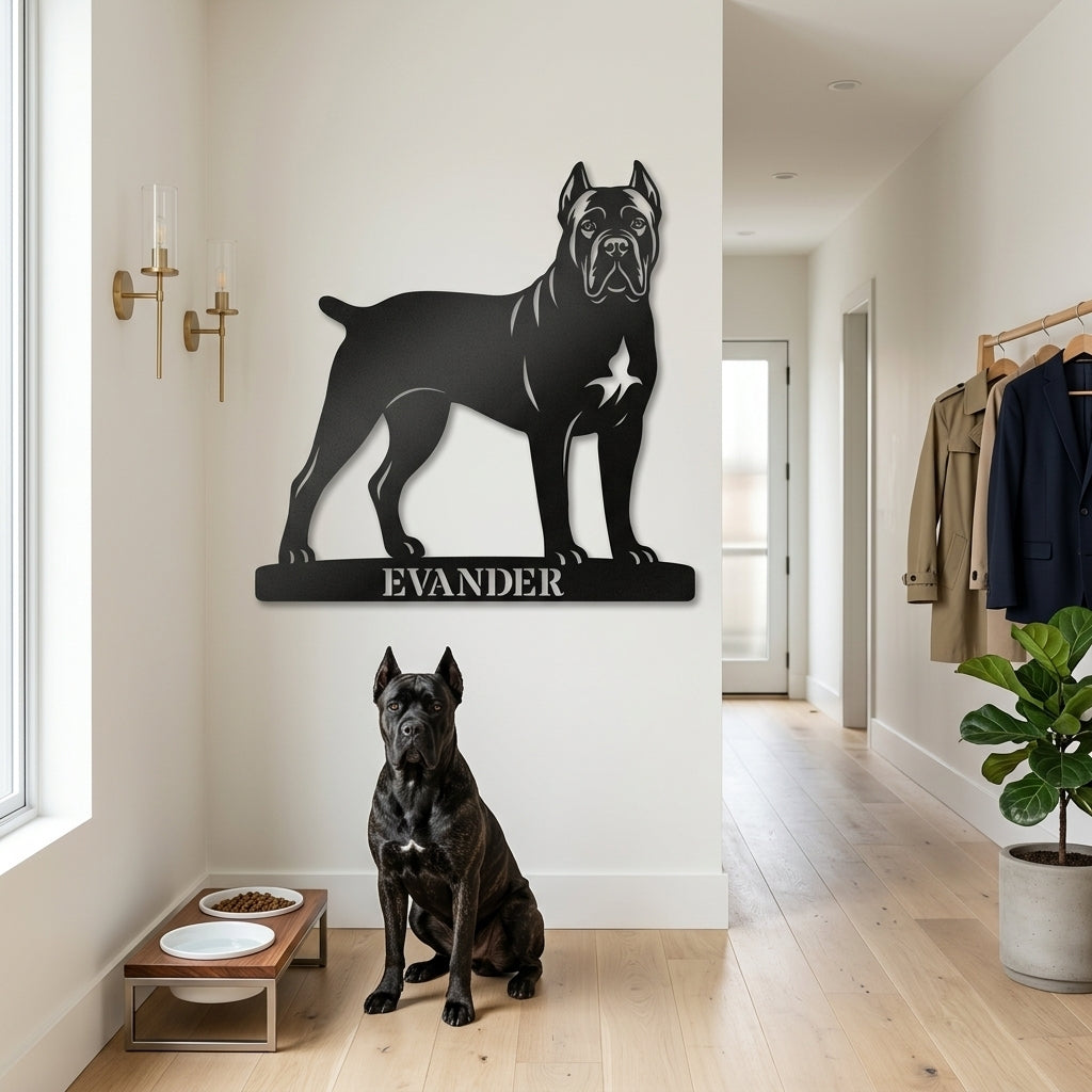 Cane Corso metalskilt med personlig navn eller tekst