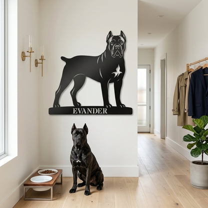 Cane Corso metalskilt med personlig navn eller tekst