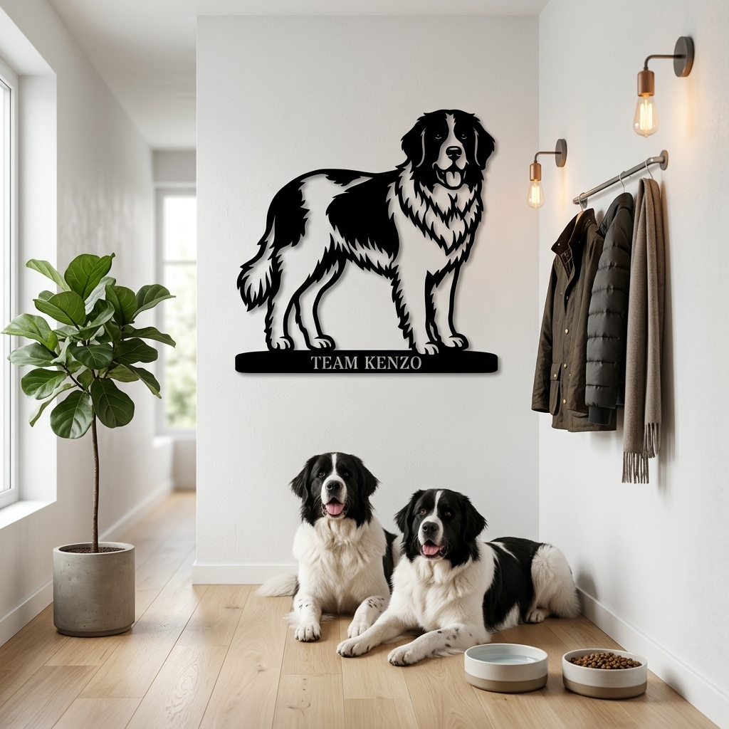 Personlig Landseer metalskilt med hundenavn