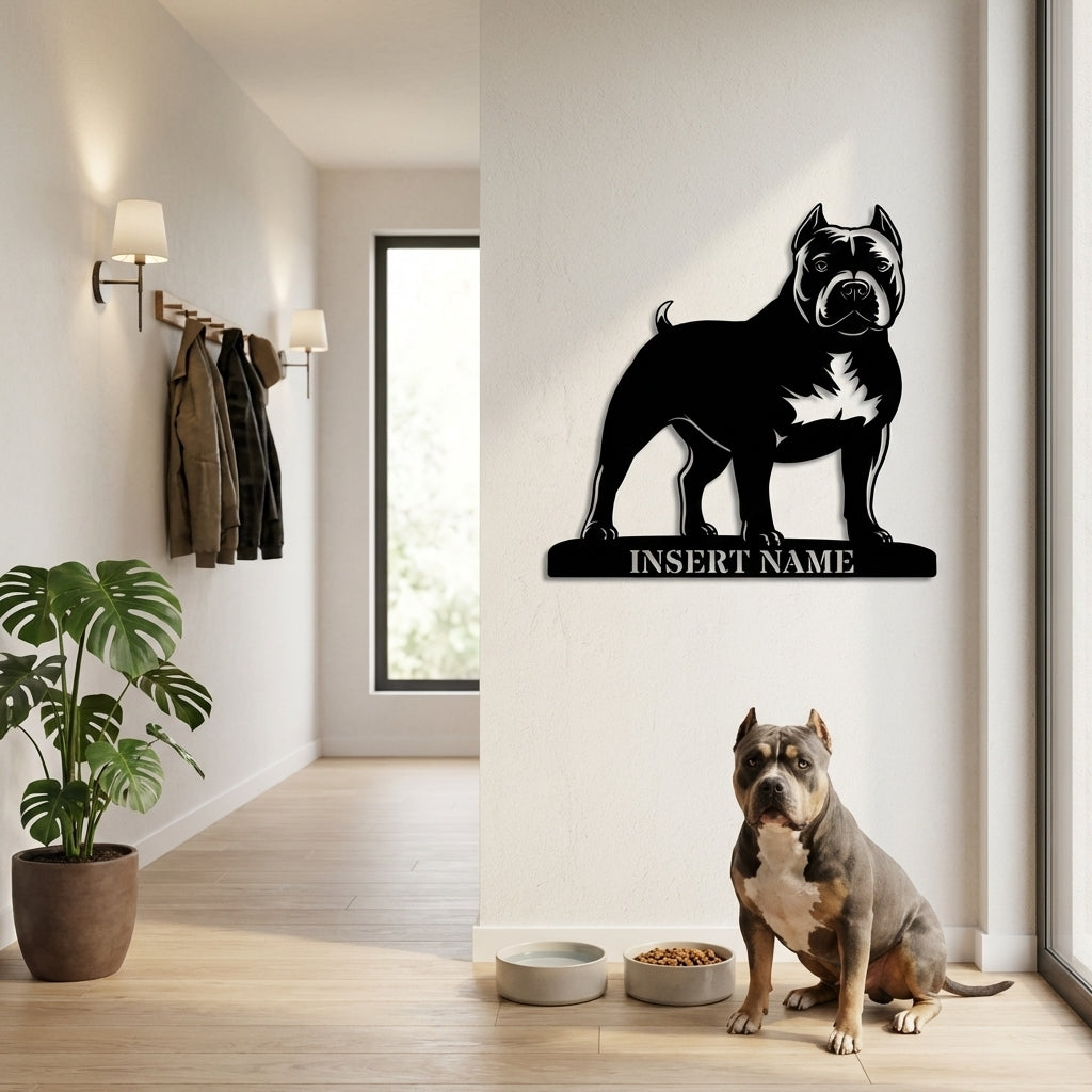 American Bully metalskilt med personligt hundenavn