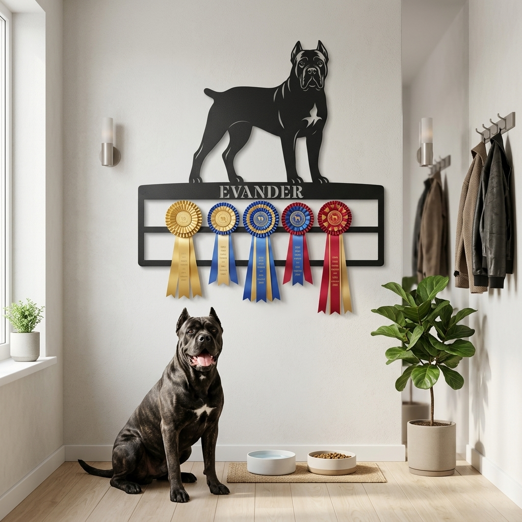 Personlig Cane Corso metal navneskilt til rosetter