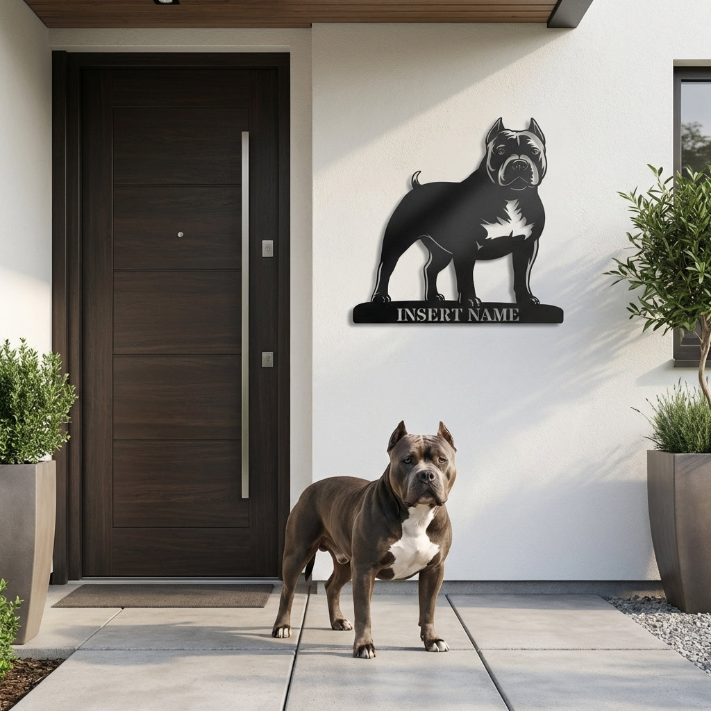 American Bully metalskilt med personligt hundenavn