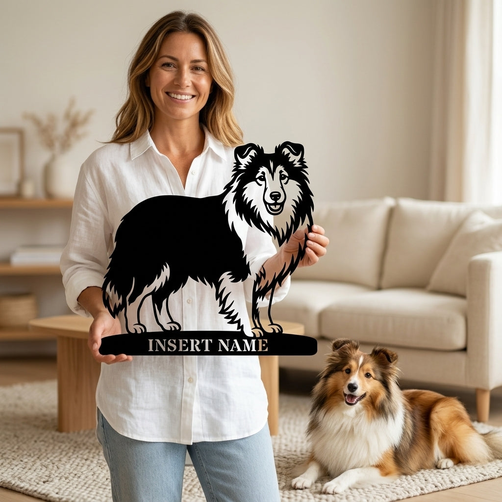 Shetland Sheepdog metalskilt med personlig hundenavn
