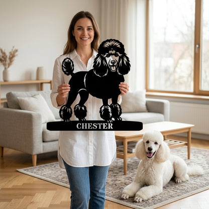 Unik puddelhund metalskilt med personlig navn
