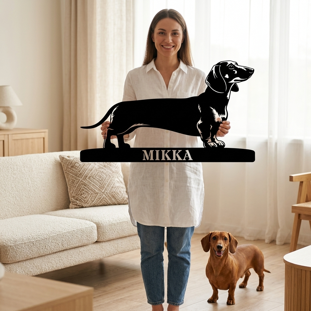 Gravhund metalskilt med personligt hundenavn