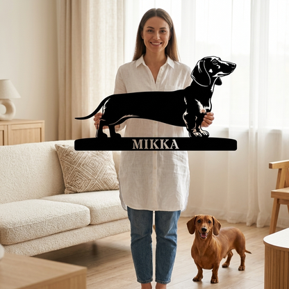 Gravhund metalskilt med personligt hundenavn
