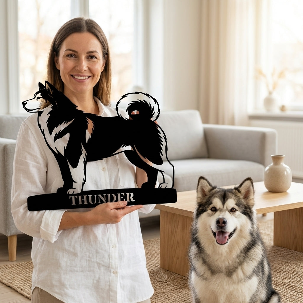 Personlig Alaskan Malamute metalskilt med navn