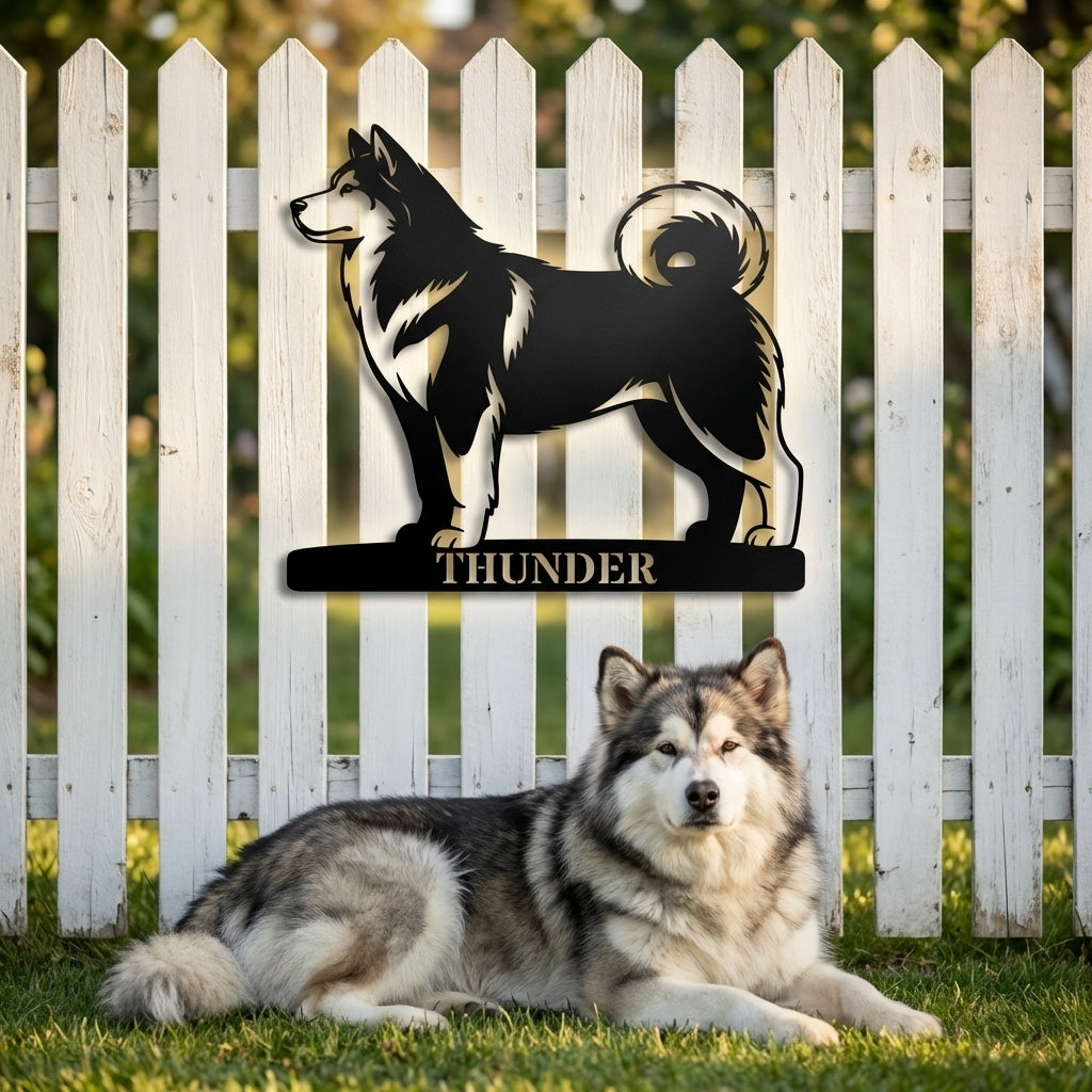 Personlig Alaskan Malamute metalskilt med navn