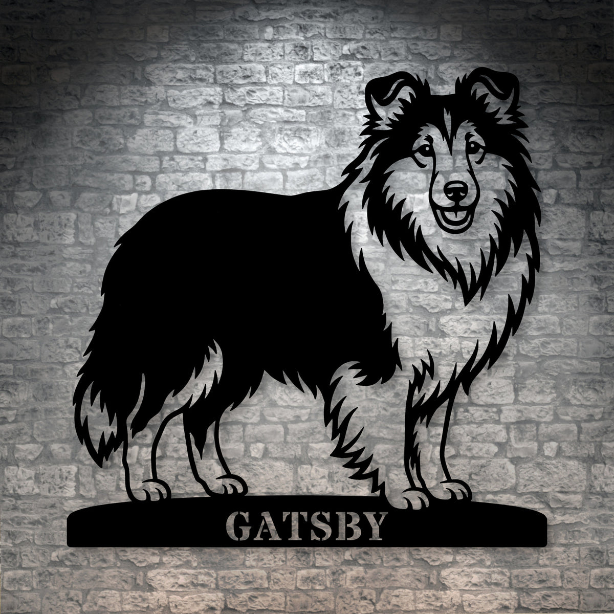 Shetland Sheepdog metalskilt med personlig hundenavn