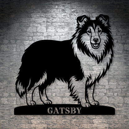 Shetland Sheepdog metalskilt med personlig hundenavn