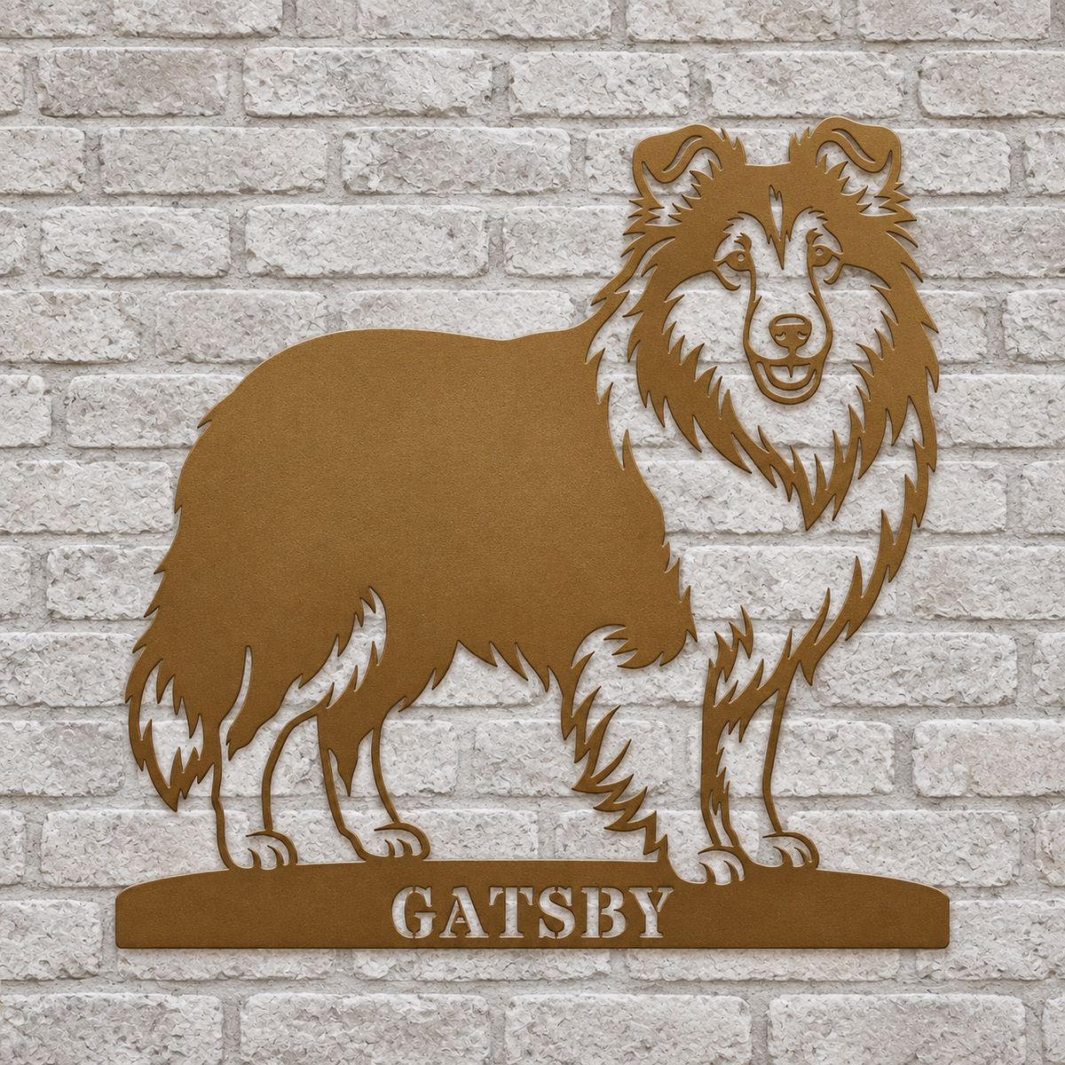 Shetland Sheepdog metalskilt med personlig hundenavn