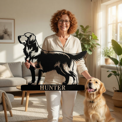 Golden retriever metalskilt med personligt hundenavn