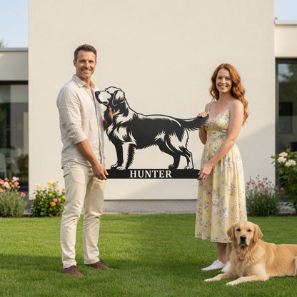 Golden retriever metalskilt med personligt hundenavn