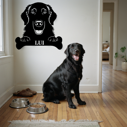 Flat Coated Retriever. Sjov metalskilt med personlig tekst