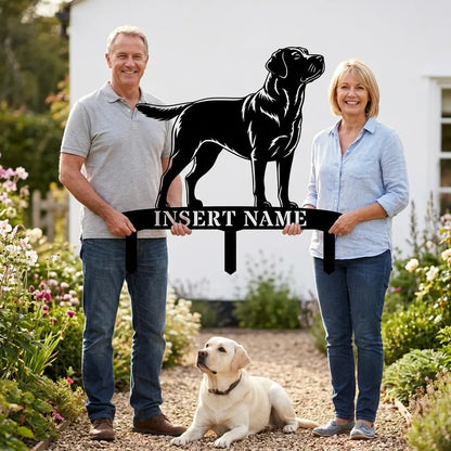 Personlig Labrador Retriever metalskilt til haven med hundenavn
