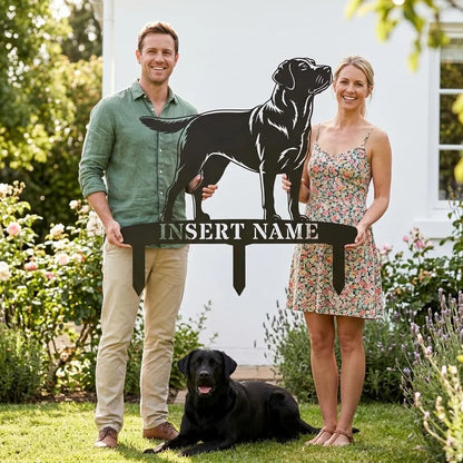 Personlig Labrador Retriever metalskilt til haven med hundenavn