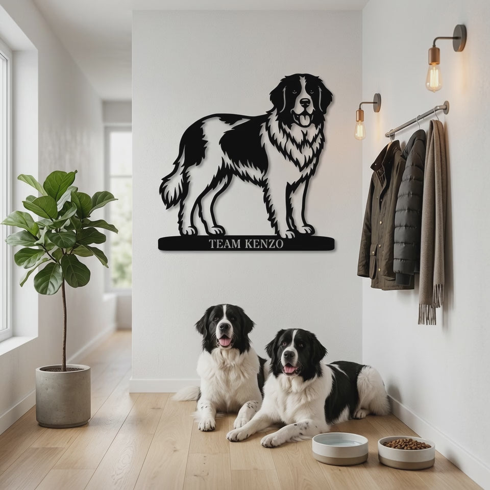 Personlig Landseer metalskilt med hundenavn