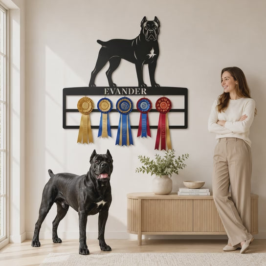Personlig Cane Corso metal navneskilt til rosetter