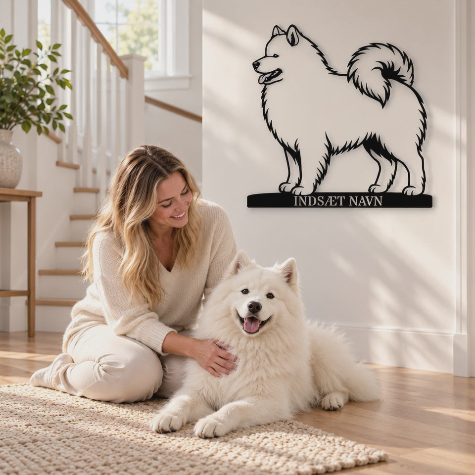 Personlig Samojede metalskilt med hundenavn