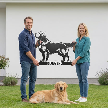 Golden retriever metalskilt med personligt hundenavn