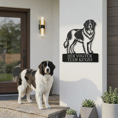 Her vogter jeg. Landseer hunde metal navneskilt