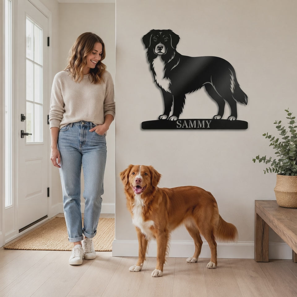 Nova Scotia Duck Tolling Retriever metalskilt med personlig tekst. Unik gaveidé til hundeejeren