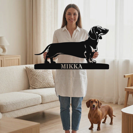Gravhund metalskilt med personligt hundenavn