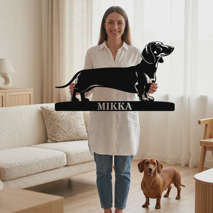 Gravhund metalskilt med personligt hundenavn