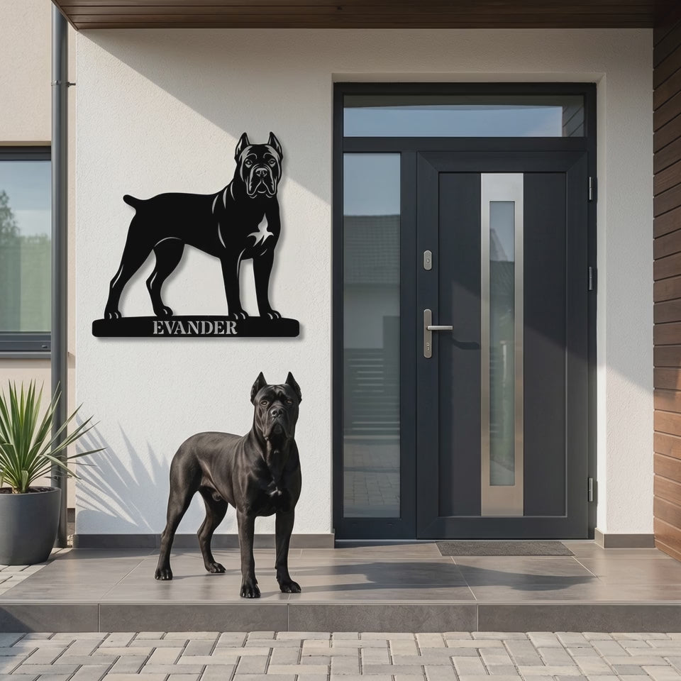 Cane Corso metalskilt med personlig navn eller tekst